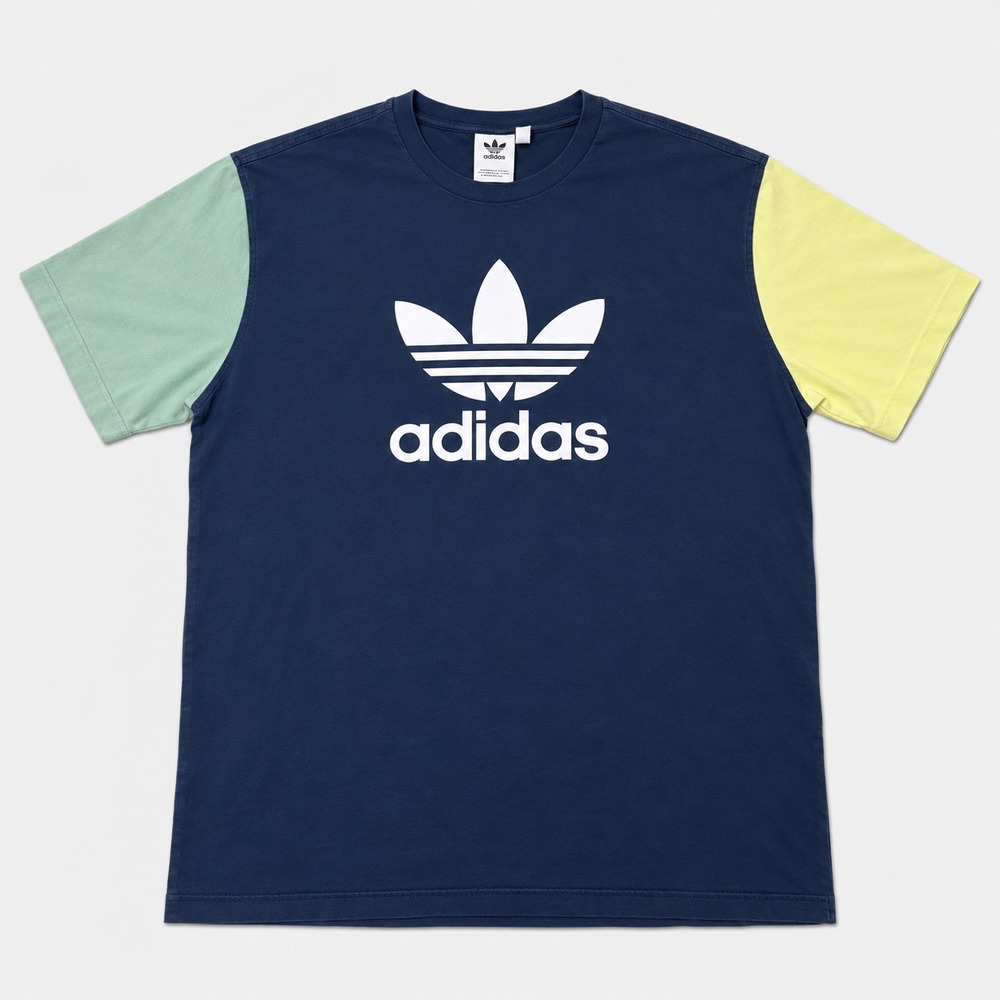 Adidas Originals Mens XL Trefoil T Shirt Blue Colorblock Short Sleeve Logo Tee